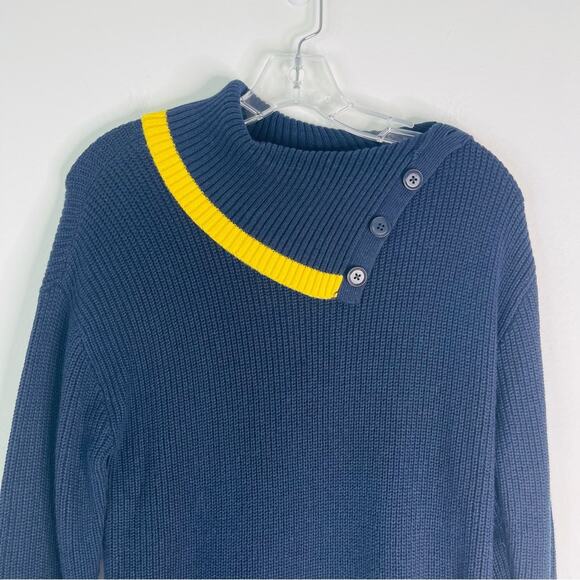 Talbots blue red cream stripe ribbed cowl button preppy academia sweater MP - Picture 2 of 5